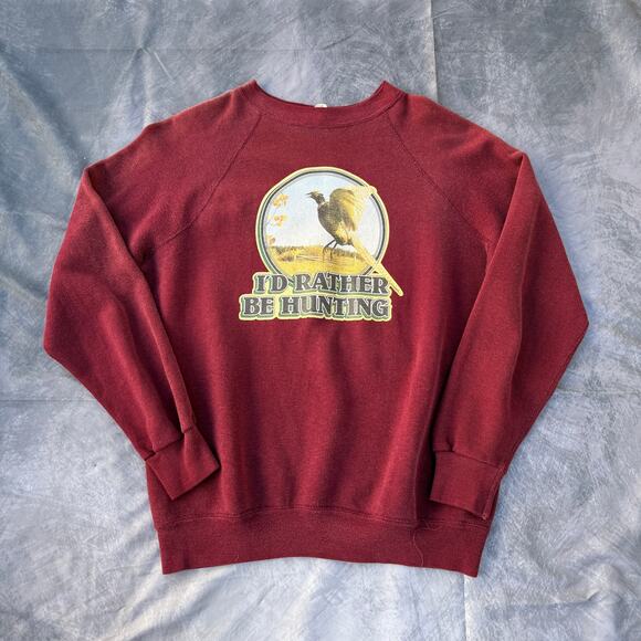 Vintage 80's I'd Rather Be Hunting Red Pheasant Turkey Crewneck Sweatshirt Sz L - Picture 1 of 7